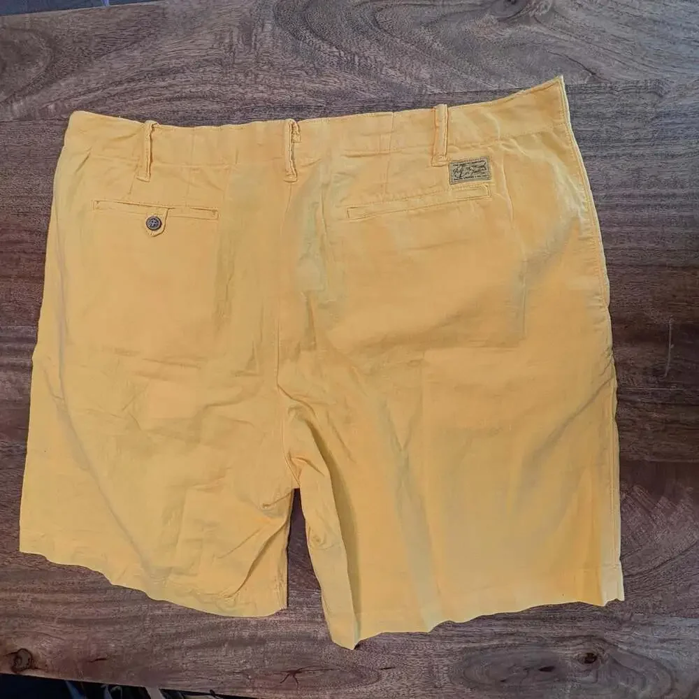 Polo Ralph Lauren Shorts Mens 38 Yellow Linen Cotton Chino 8 Inch Inseam Casual
